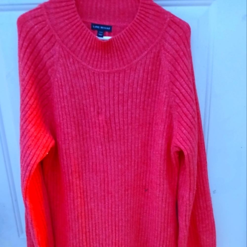 Grenadine/Orange Ribbed Mock Neck Dress